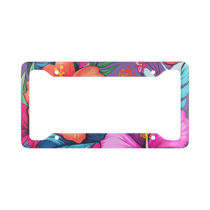 Hawaii Floral Print License Plate Frame (Light Purple Background)