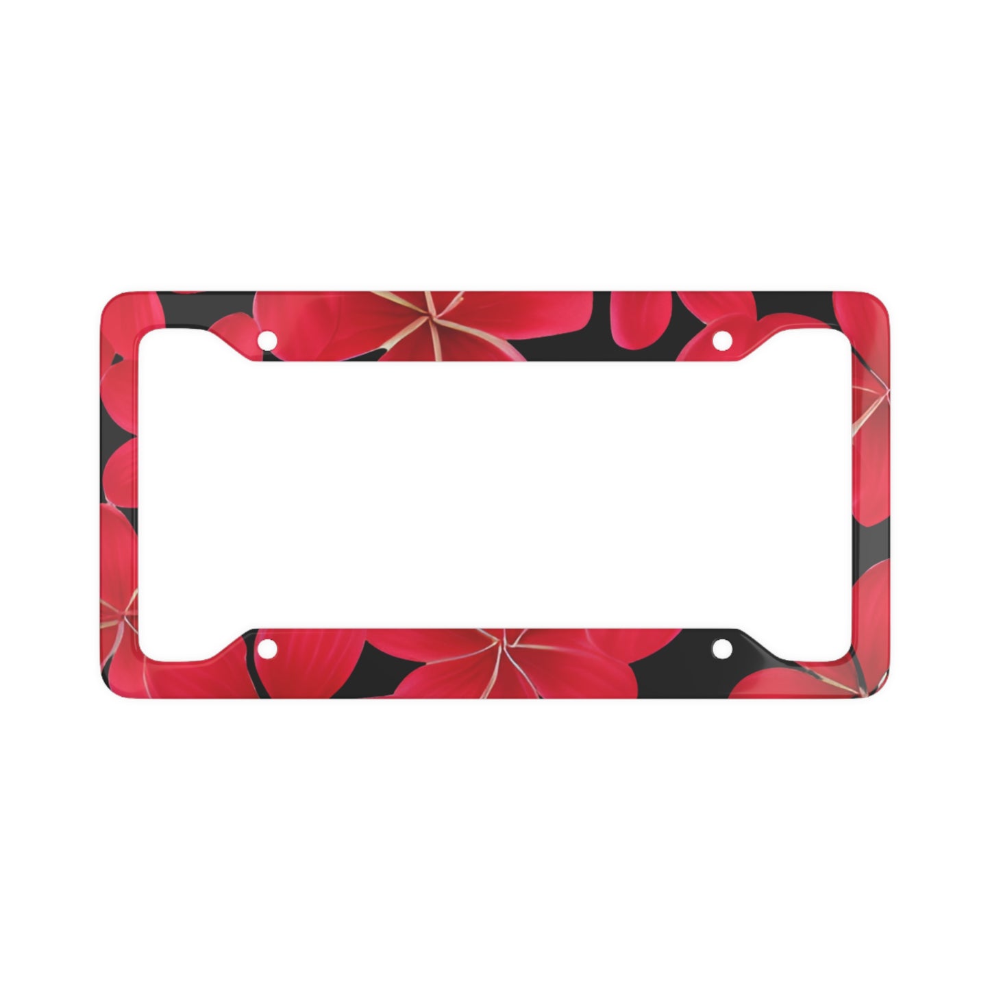 Red Hawaii Plumeria License Plate Frame (Black Background)